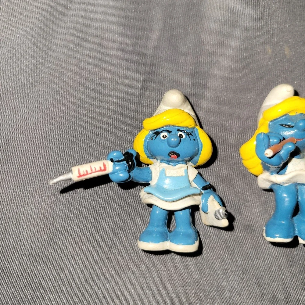 Vintage 1981 Mini PVC Smurf Smurfette Nurse Schleich/Peyo Secretary Figures 2